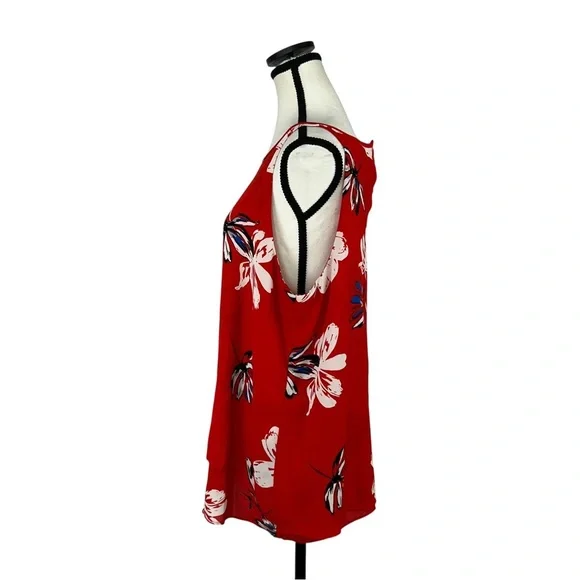 Willi Smith Red Floral Sleeveless Blouse Women’s Size Large Layered Hem Tank Top - Picture 4 of 11